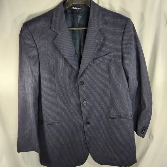 Azetti Made in Italy 100% Wool Navy Pinstripe Suit Jacket Size 54R - Picture 1 of 11